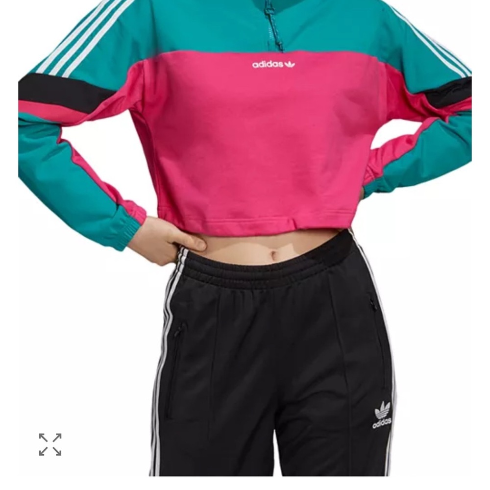 Adidas Teal and Pink Cropped Sweatshirt